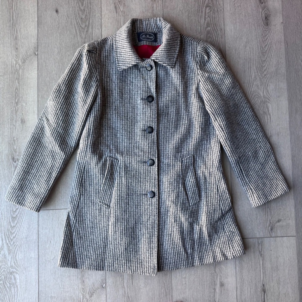 Vintage Ms Freddi Wool Coat Womens L multicolor Striped Made USA Union ILGWU